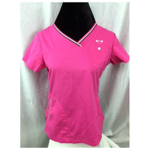 Koi Ashley Flamingo Pink V-Neck Scrub Top Small
